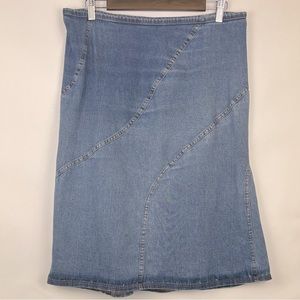 Charming denim patch work A-Line skirt with raw hem